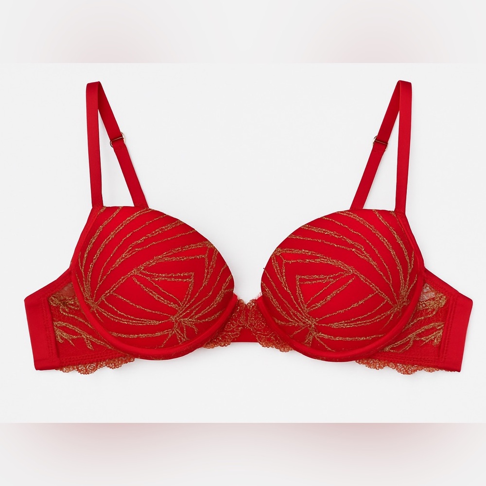 Victoria’s Secret Red & Gold Embroidered Push-Up‎ Bra – New, Tag Cut